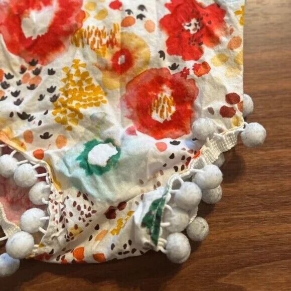 Floral Romper 3M Colorful Pom Pom Cotton Boho Western Hippie Indie Preppy Resort - Picture 5 of 12